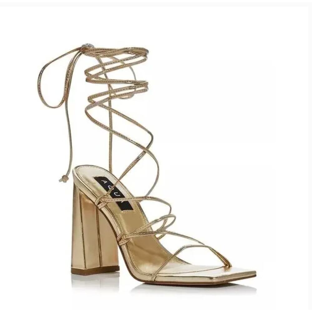 NEW AQUA Leah Ankle Tie High Heel Sandals - 8.5 Gold Metallic